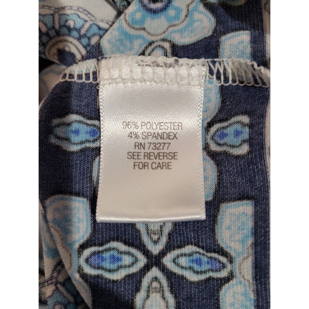 Dana Buchman Blouse Women XL Blue White Medallion Tile‎ Print 3/4 Sleeve - Picture 5 of 6